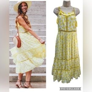 Mer + Lune Lemon Midi flowy ruffled Dress
